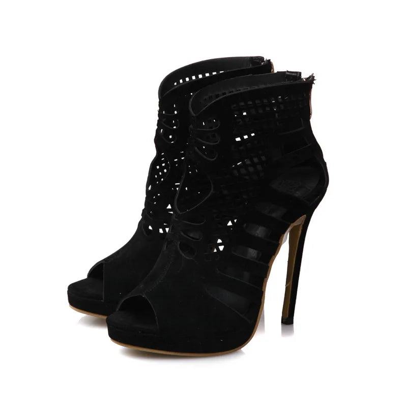 Peep Toe High Heel Boots