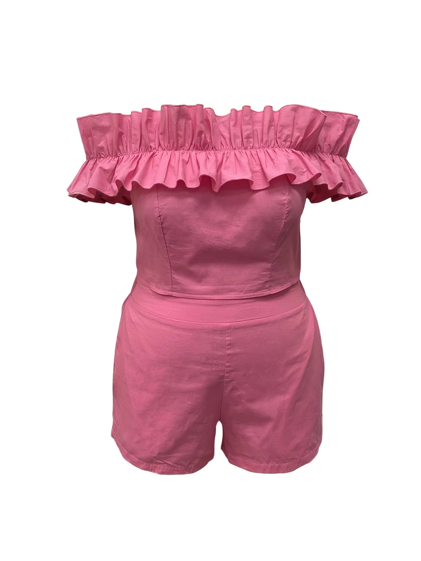 2 Piece Off-Shoulder Ruffled Shorts Set