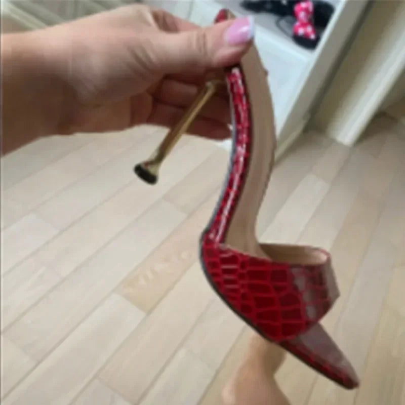 Snake Print Sexy Pointed Open-Toe High Heels