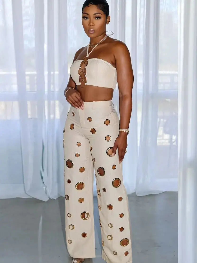 2 Piece Top and Hollow Out Pants Set