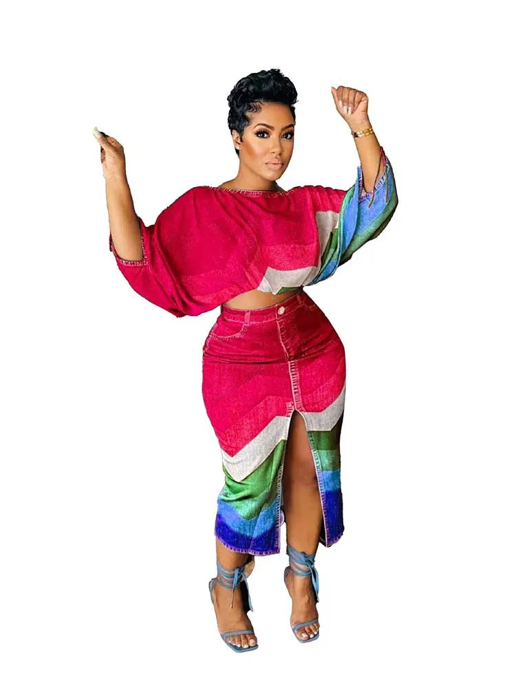 2 Piece Elegant Open Split Skirt Set