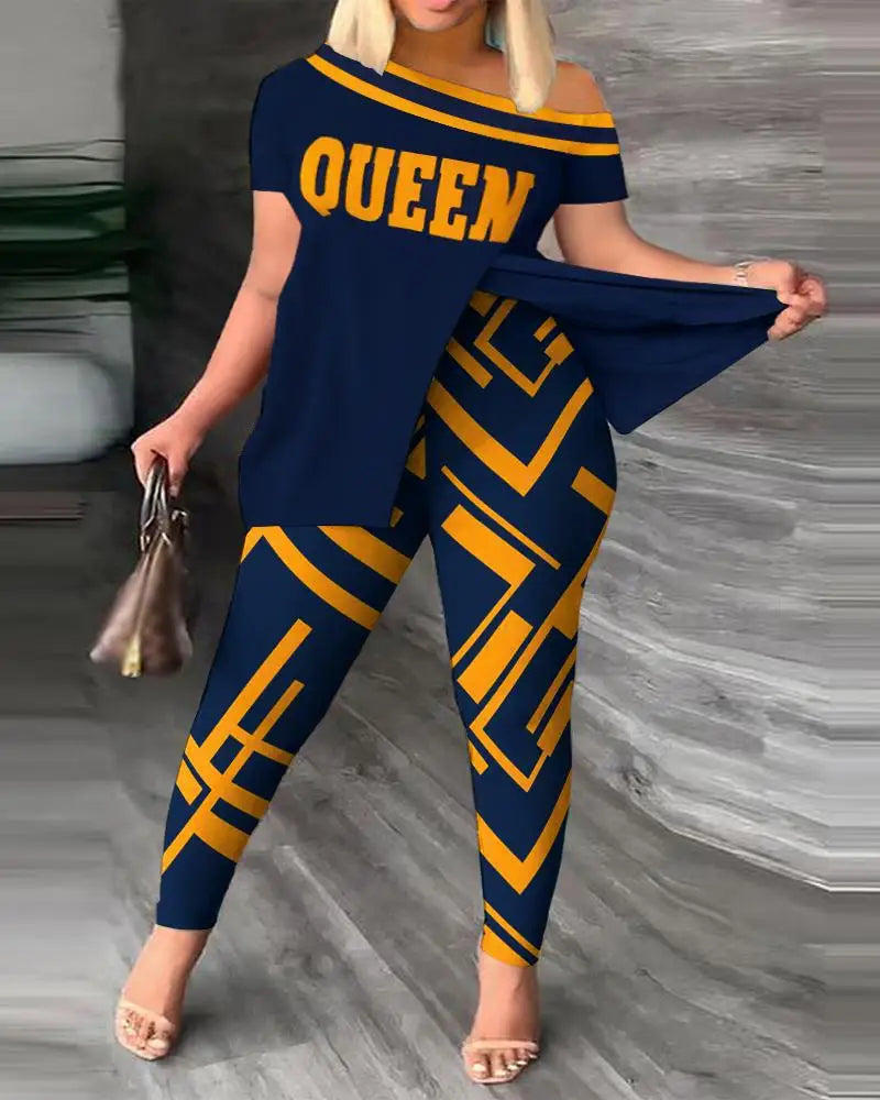 2 Piece Fashion Printed Ruffle Sleeve Pants Set