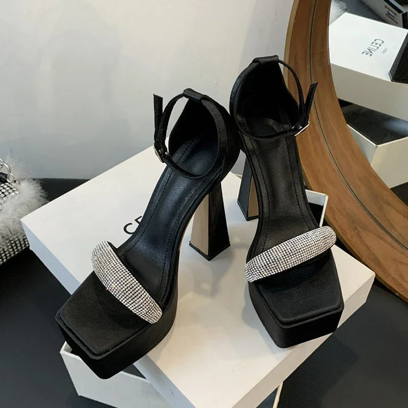 Eilyken Fashion CRYSTAL Buckle Strap Open Toe Women Sandals 2025 Summer Platform High Heels Nightclub Ladies Shoes