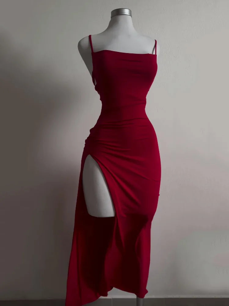 2025 Dress Women Elegant Fashion Beautiful Women's Dress Sexy Women's Bodycon Sleeveless Halter Back Tie Backless Split Dresses