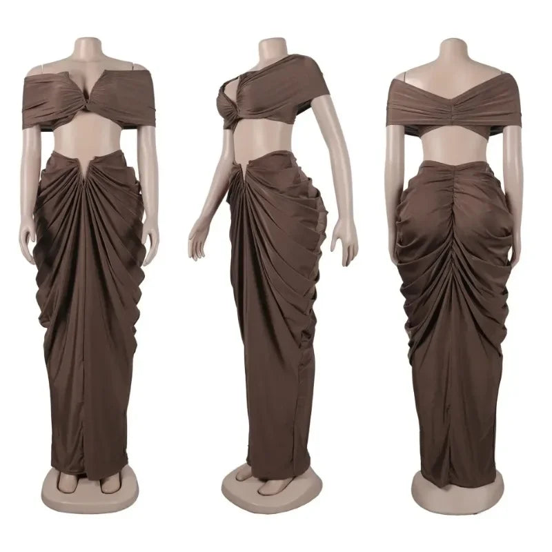 Halter Top & Maxi Long Skirt 2 Piece Set