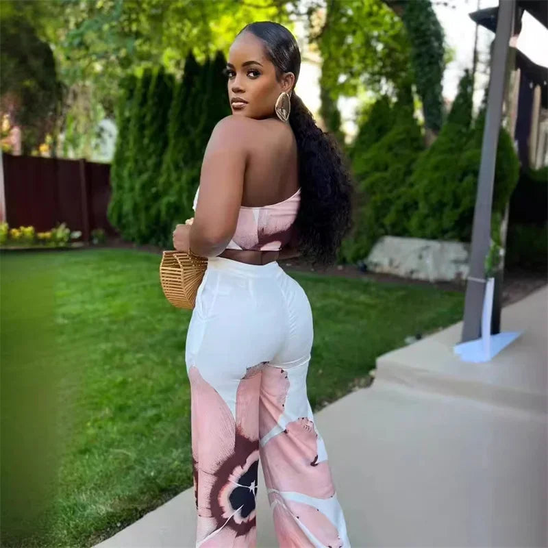 2 Piece Top and Loose Wide Leg Pants Set