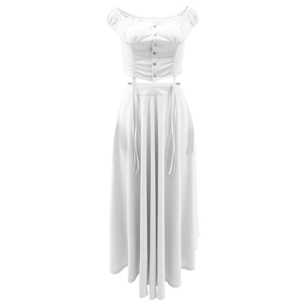 Women's Casual two-piece Summer Solid Off Shoulder Crop Top and Long SkirtSet -Stylish Elegant Vestidos