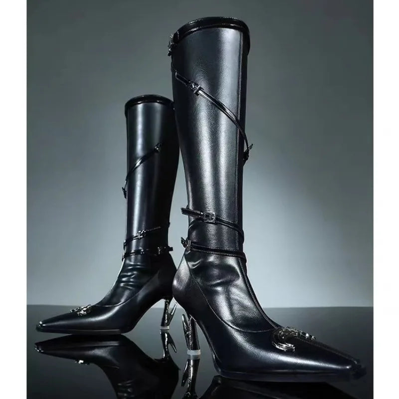 Spice Girl Zipper Knee High Leather Boots