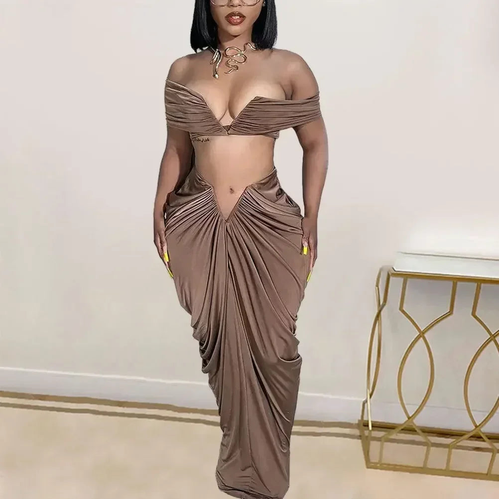 Halter Top & Maxi Long Skirt 2 Piece Set
