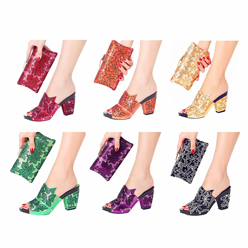 Italian Design Women's High Heel Sandals & Clutch Set | Non-Slip Comfortable Wedding, Prom, Party Pumps | Size 38-43 | 6 Colors