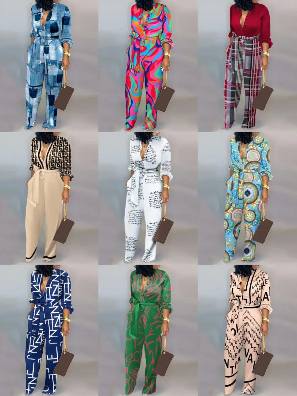 High-Waist Casual Straight-Leg Loose Printed Jumpsuit