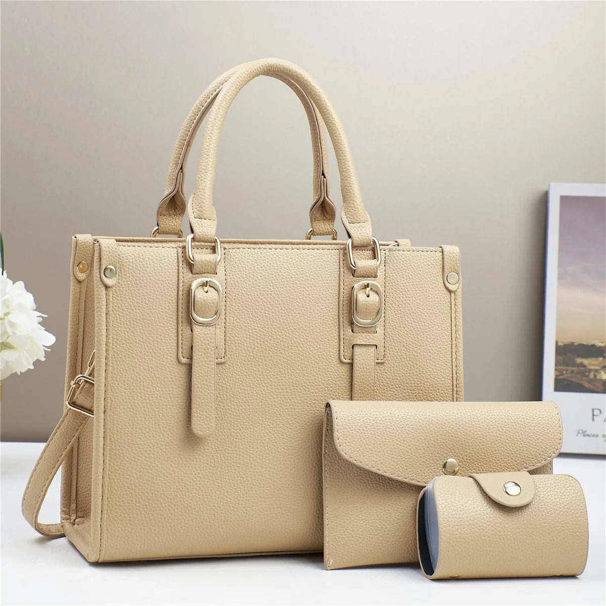 3pcs set Women Bags Soft PU Leather Handbag Purse Wallets Large Capacity Tote Shoulder Bag Girls Messenger Bags For School Work