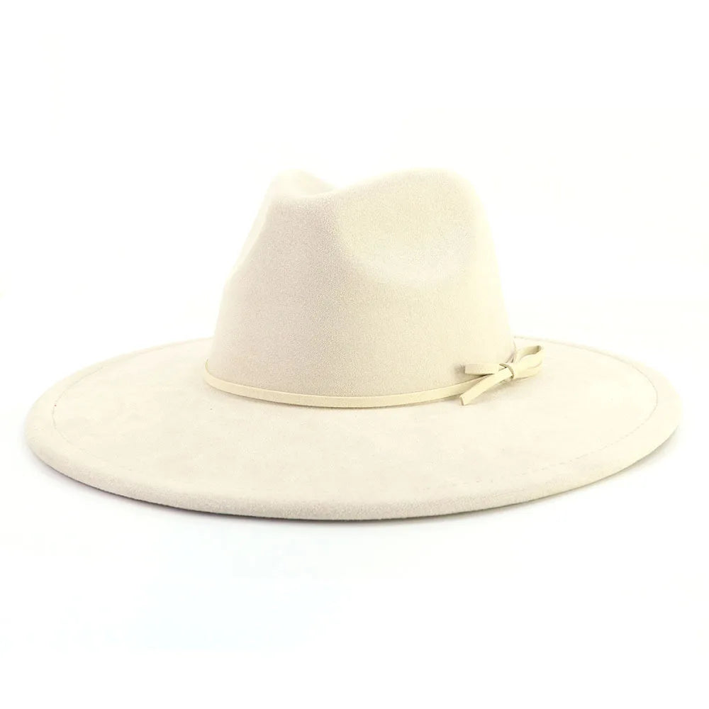 Suede fedora hat with same color accessories teardrop top wide brim hat for men and women Panama hat chapeau homme sombrero