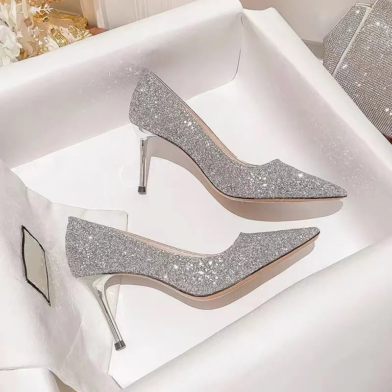 Luxury Designer Elegant Sexy Silver Heels