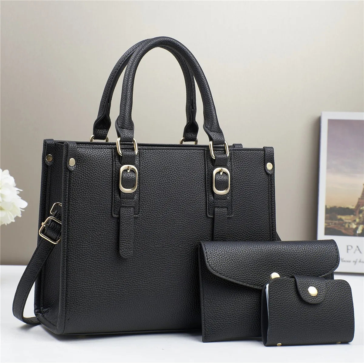 3pcs set Women Bags Soft PU Leather Handbag Purse Wallets Large Capacity Tote Shoulder Bag Girls Messenger Bags For School Work
