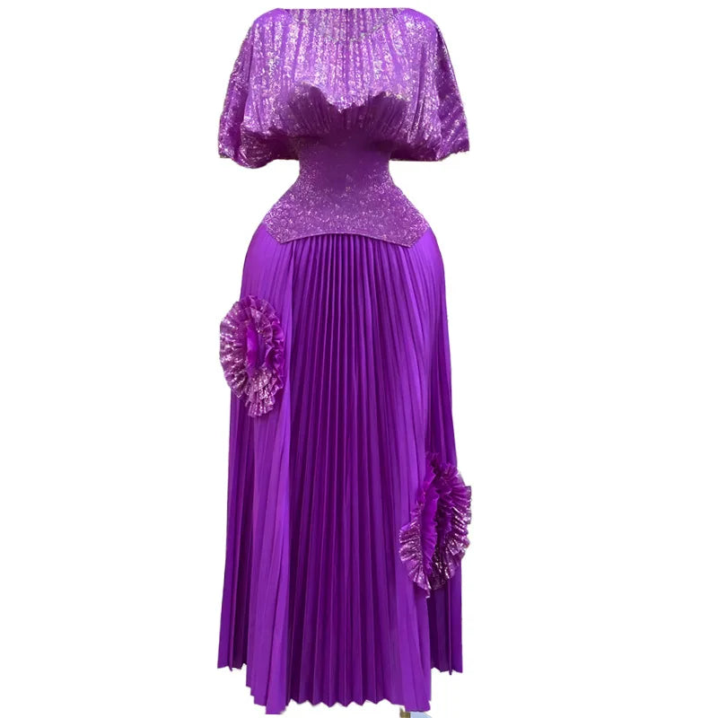 2 Piece Pleated Top Long Skirt Set