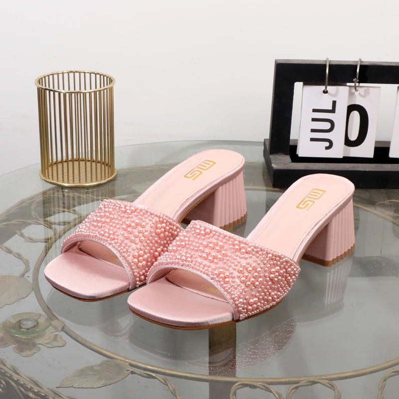Low Thick Heel Slippers