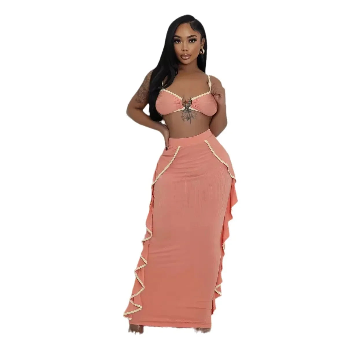 Spaghetti Strap Top Ruffle Skirt 2 Piece Set