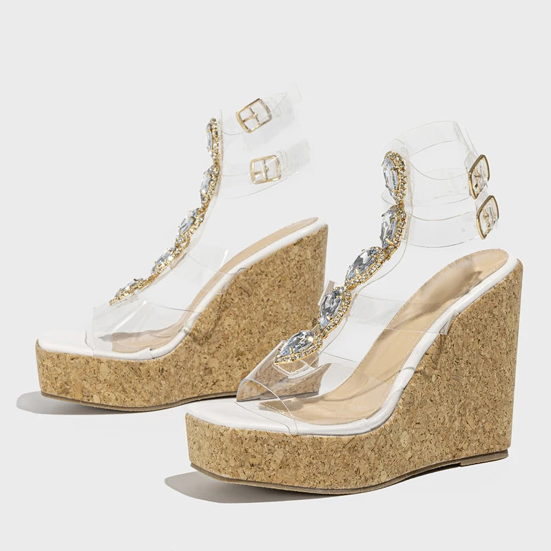 Women's Sandals Summer Solid Platform Wedges Open Toe Women Shoes 2025 Fashion PVC Transparent CRYSTAL Shoes Zapatillas De Mujer