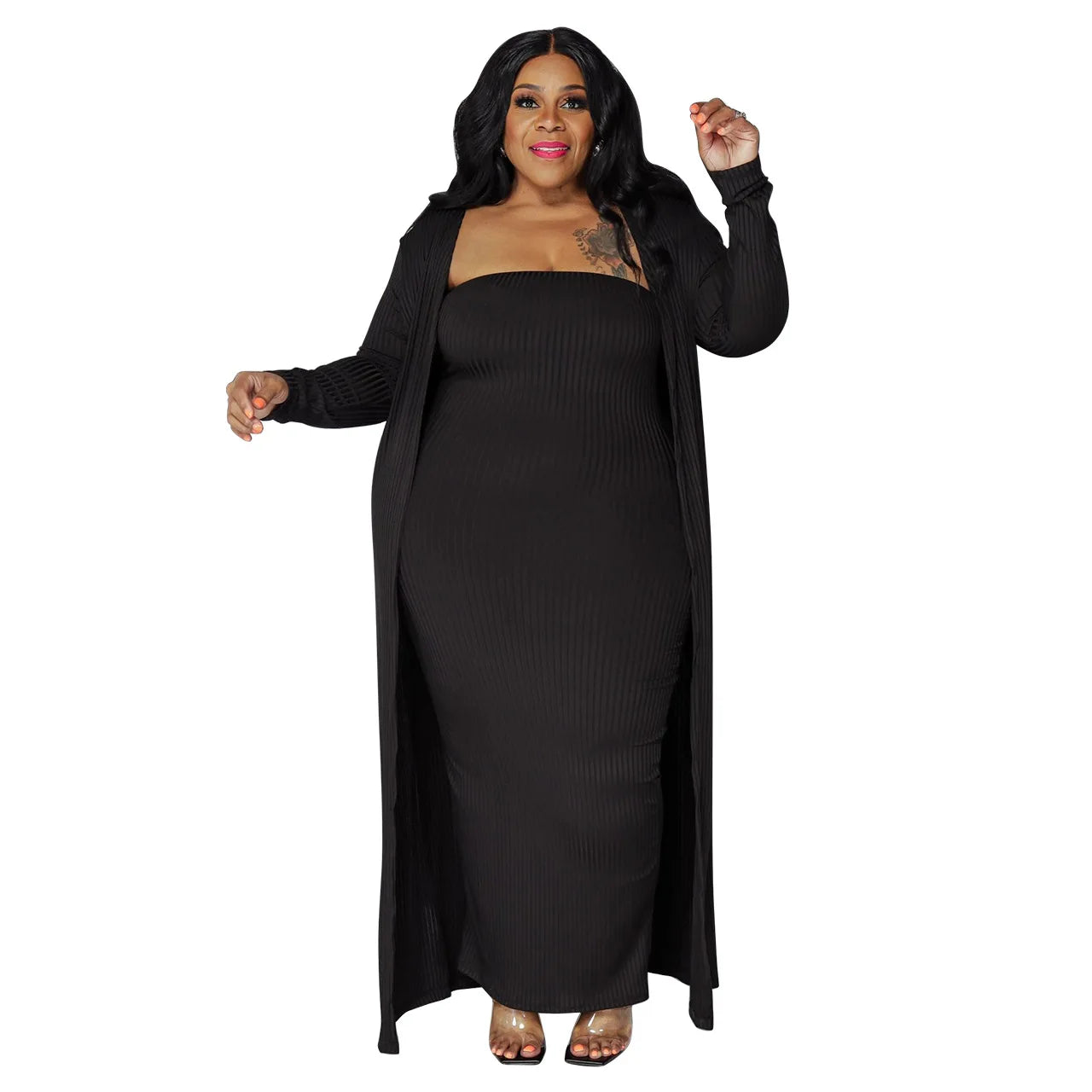 2 Piece Cardigan + Strapless Bodycon Dress Set