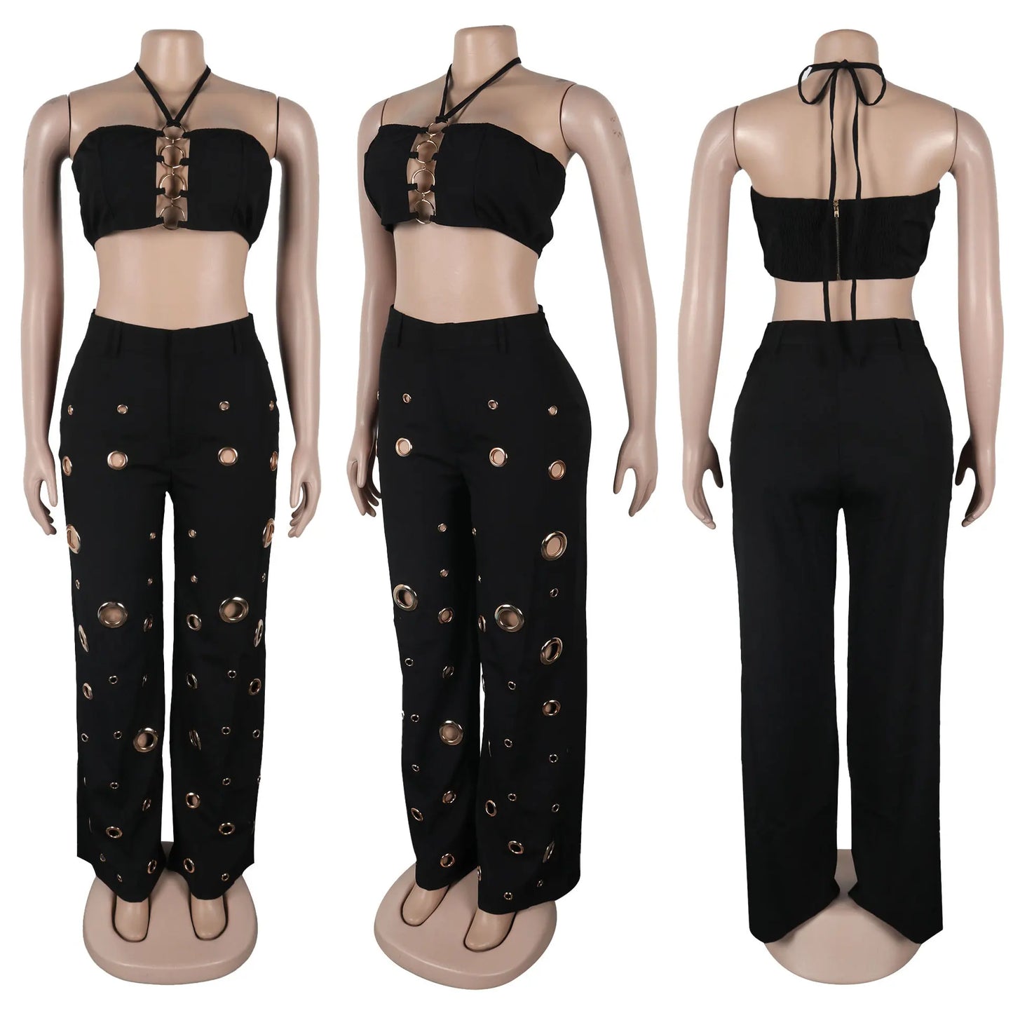2 Piece Top and Hollow Out Pants Set