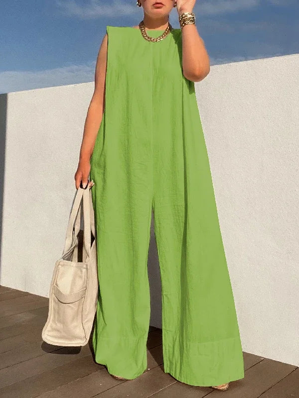 UOOZEE Women's Wide Leg Jumpsuits Female 2025 New Summer Fashion Sleeveless Solid Color Loose Casual Going Out Jump Suits