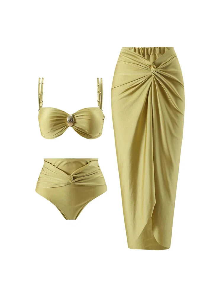 Two Pieces Set Woman Swimsuits 2025 Trend Printed One-piece Swimsuit Sexy Hollowed Out High Waisted Bikini for Beach Vacation