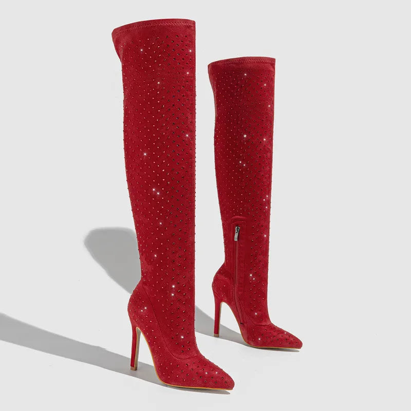 Bling Suede Over Knee High Heel Boots