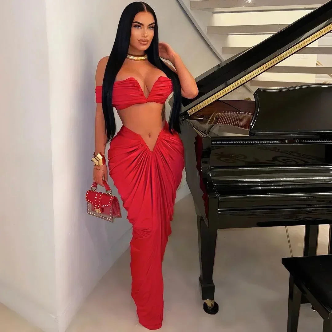 Halter Top & Maxi Long Skirt 2 Piece Set