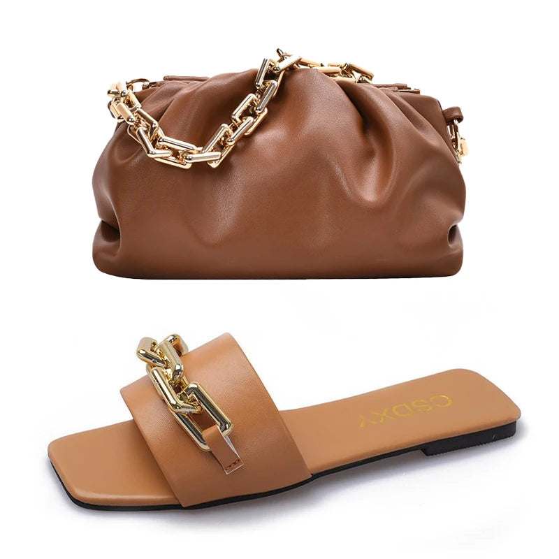Leather Slippers W/Matching Bag Set
