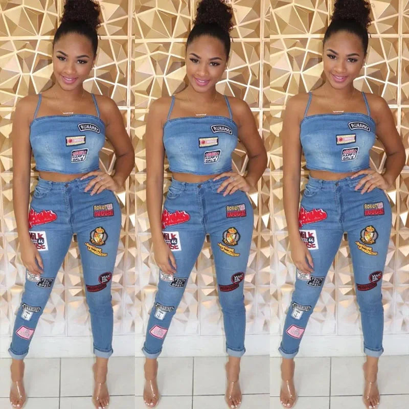 Sexy Top and Pants Denim 2 Piece Set