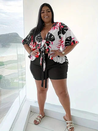 2 Piece Tie Up Top Short Set