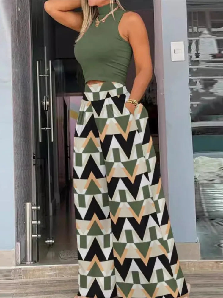 Sleeveless Turtleneck Pants 2 Piece Set