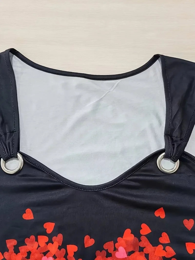 Plus Size Women Fashion 1XL-5XL T-shirt Women's Sexy Off The Shoulder T-shirt Ladies Love Printed Fashion Long Sleeved Top
