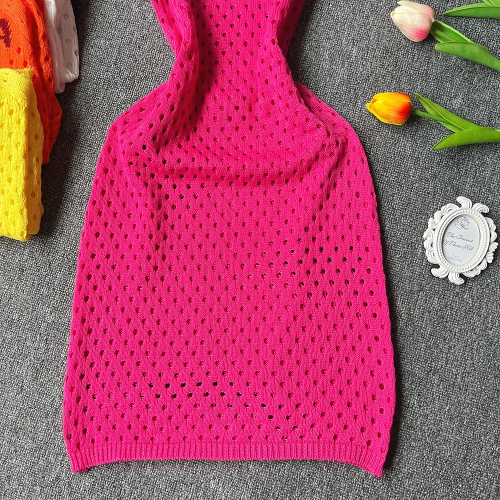 YuooMuoo Chic Fashion Sexy Package Hips Knitted Summer Dress Women Slim Elastic Halter Bodycon Mini Dress Streetwear Outfits