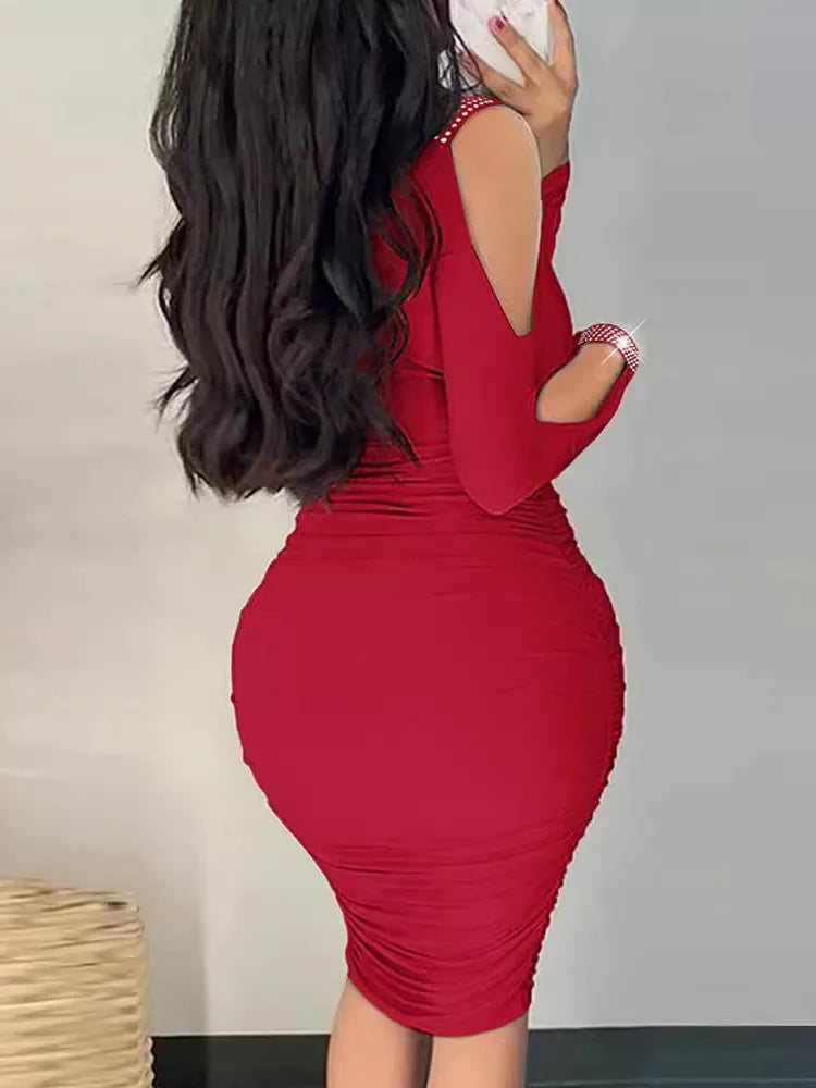 Elegant Cut Out Long Sleeve V Neck Dress