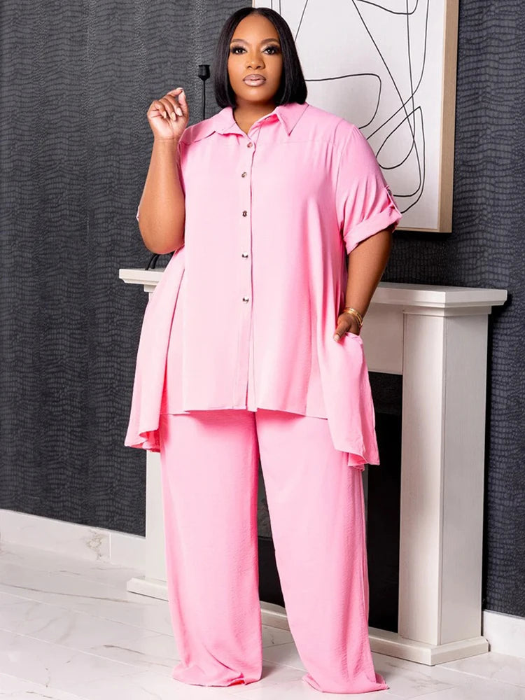Loose Blouse Pants Casual 2 Piece Set