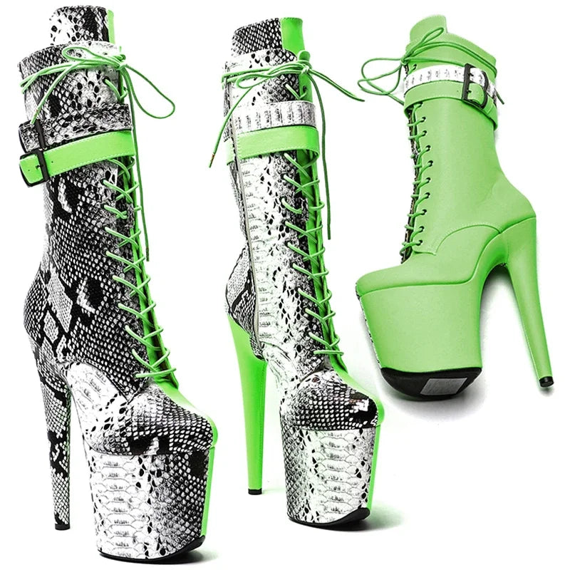 Snake Print Platform High Heel Boots