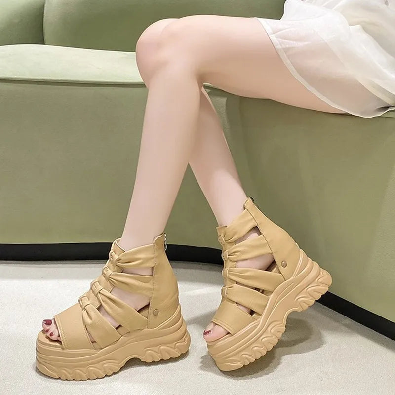 Thick Bottom Soft Leather Hollow Out Boots