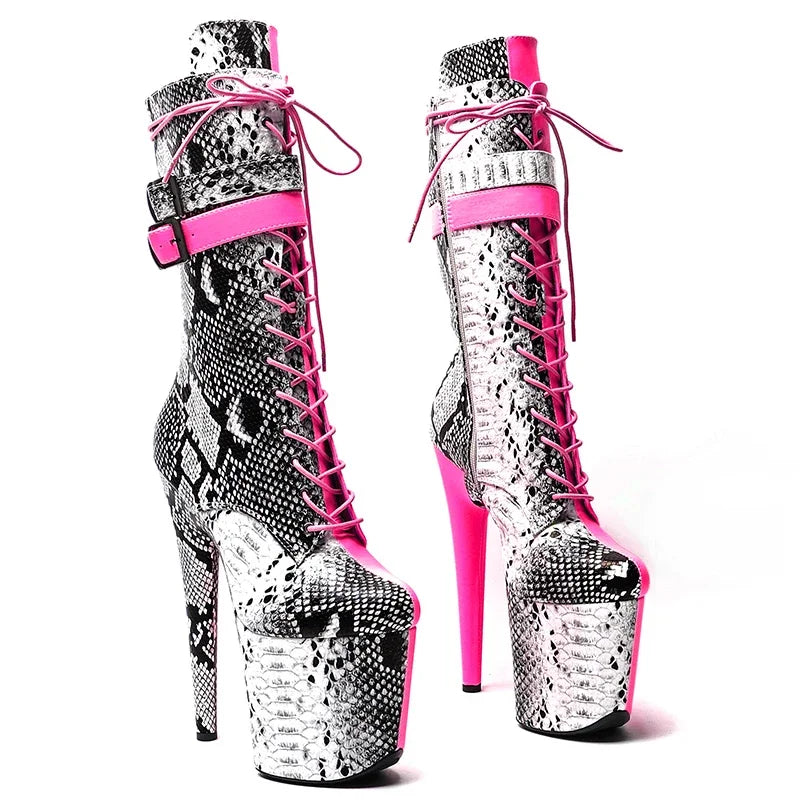 Snake Print Platform High Heel Boots
