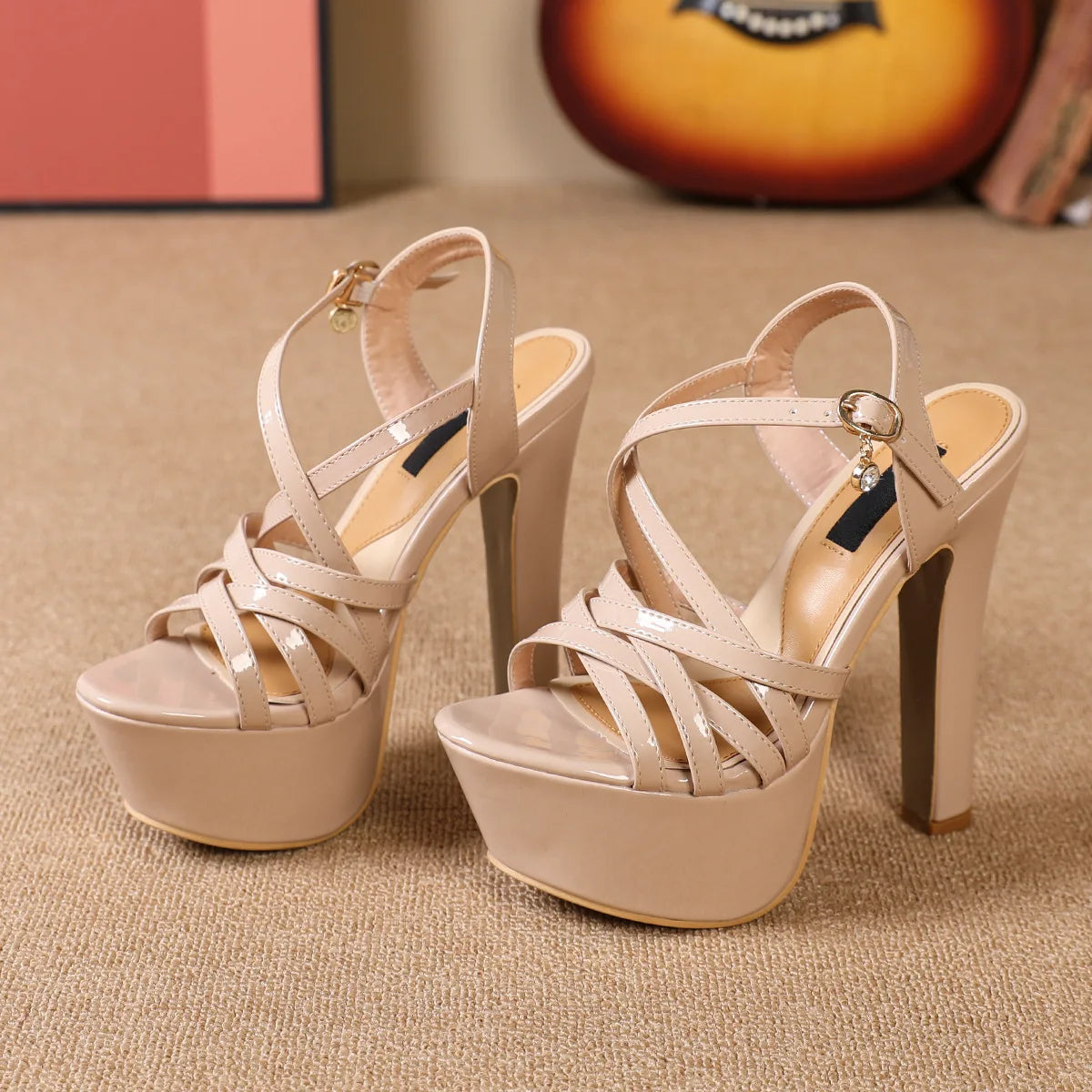 2025 Summer Cross-Strap Stripper Heels Open Toe Platform Sandals Girls Shoe for Party Club Women Sexy Show Sandals High Heels