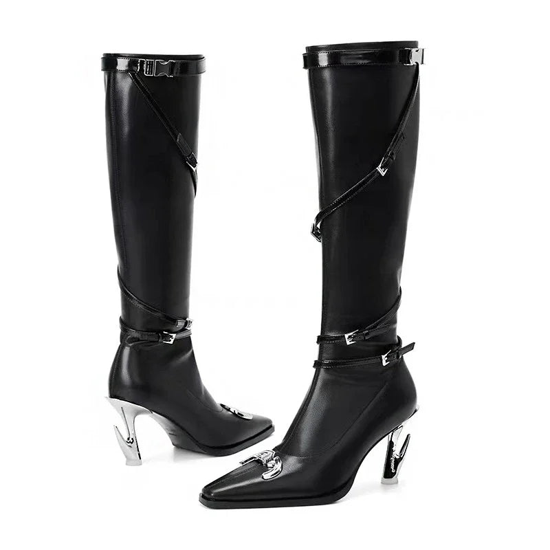 Spice Girl Zipper Knee High Leather Boots