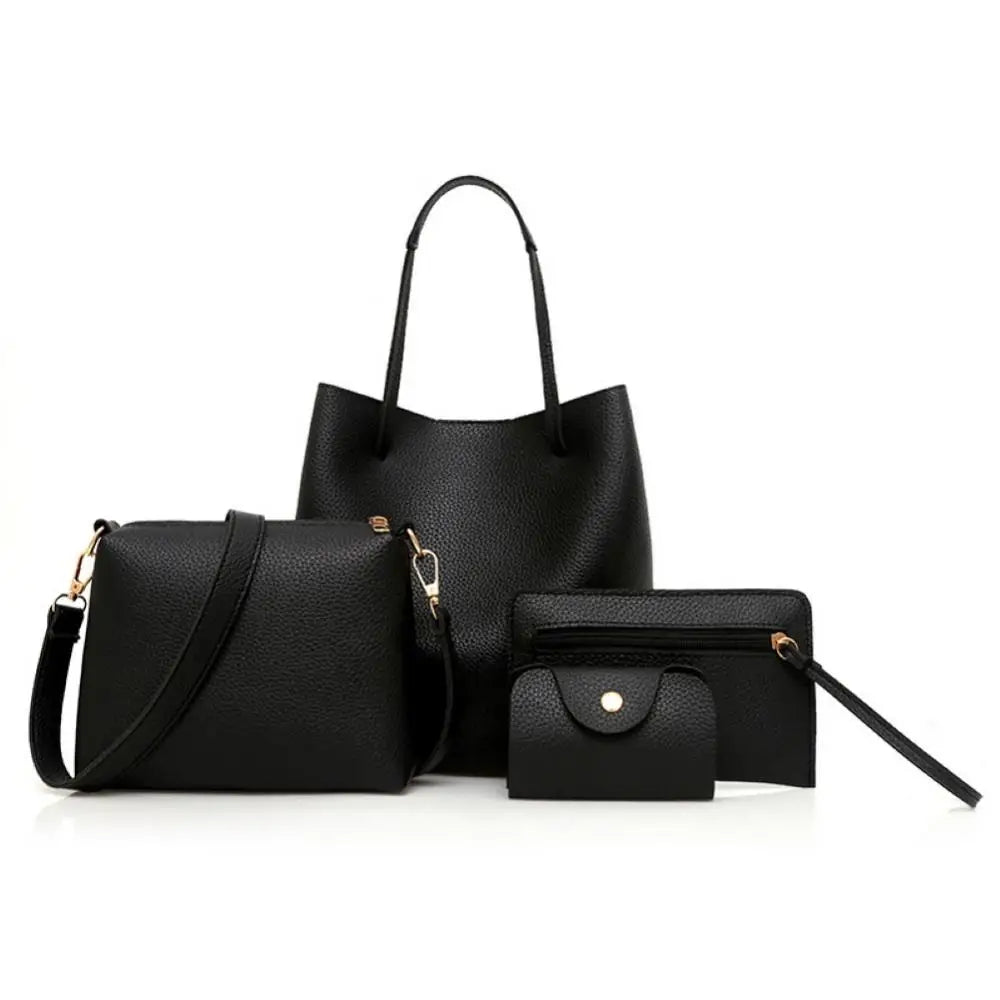 4Pcs Faux Leather Shoulder Bag Women Handbag Crossbody Bags Clutches Purse Set Trend Female Shoulder Bag Casual Purse Set