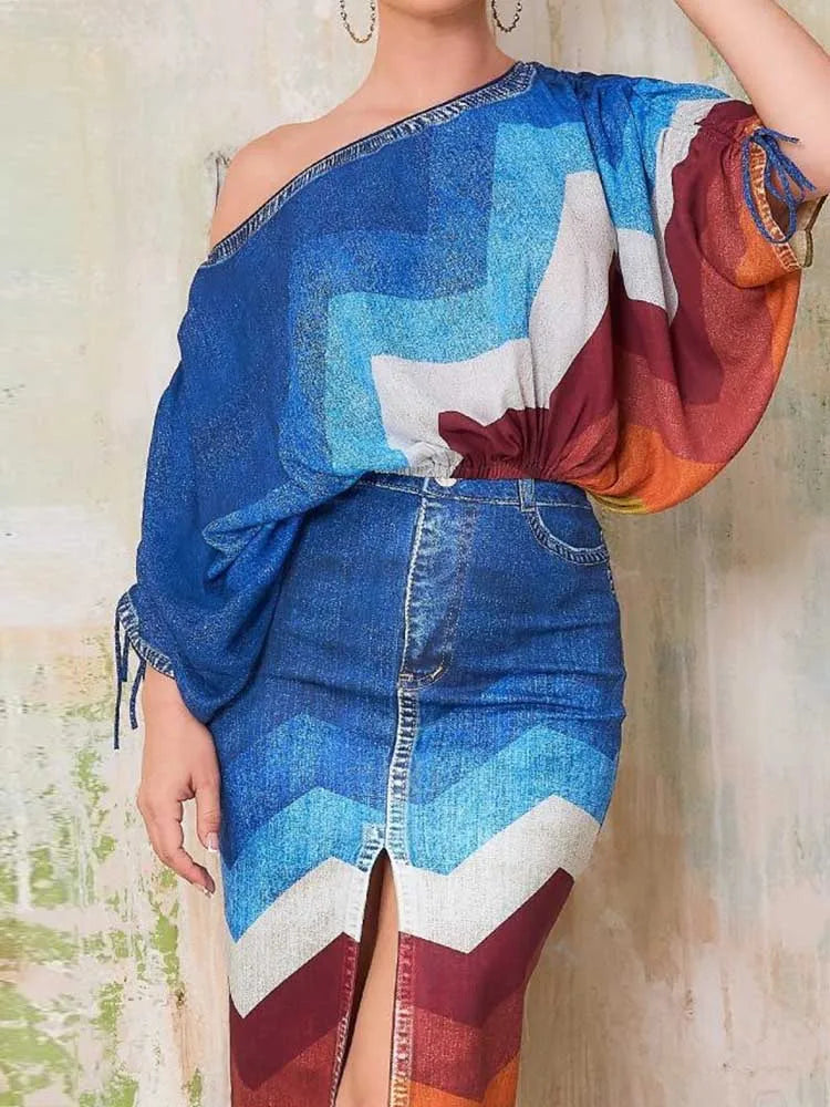 2 Piece Elegant Open Split Skirt Set