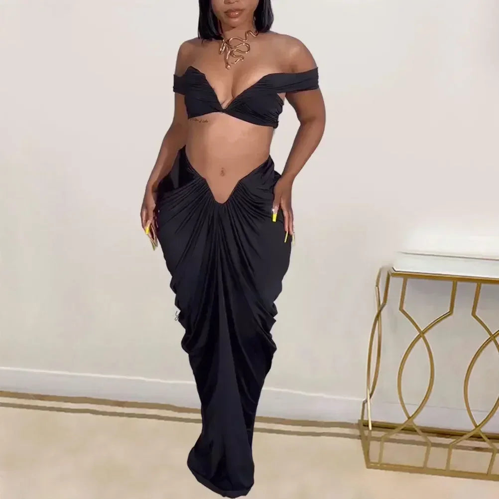 Halter Top & Maxi Long Skirt 2 Piece Set
