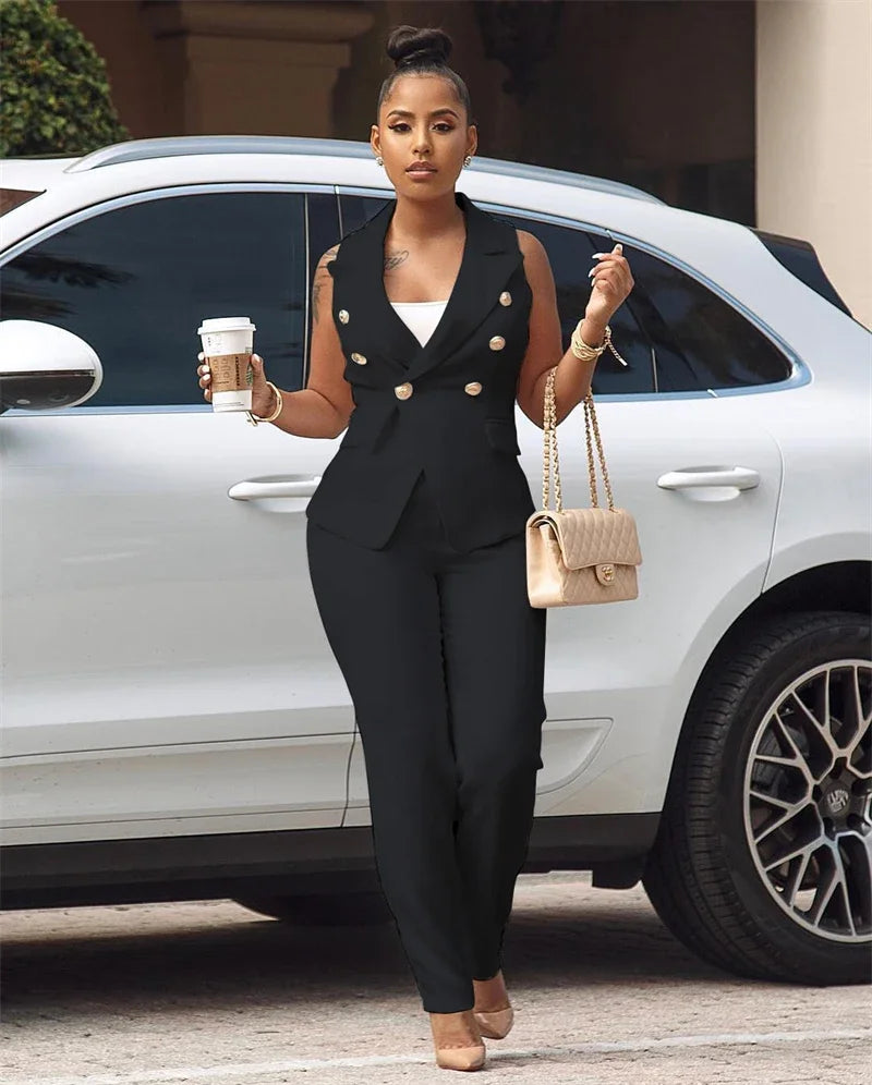 Business 2 Piece Sleeveless Blazer & Pants Set