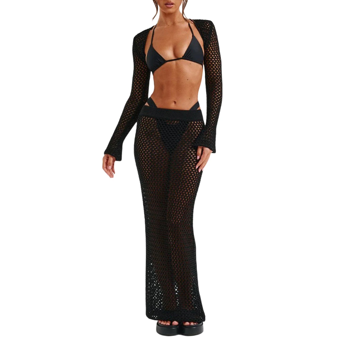 2 Piece Top & Hollow Beach Cover Up Skirt Set