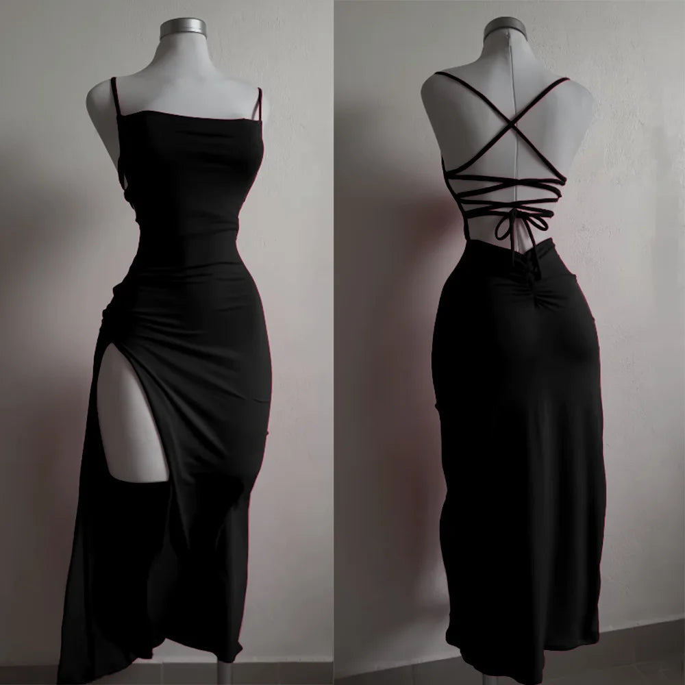 2025 Dress Women Elegant Fashion Beautiful Women's Dress Sexy Women's Bodycon Sleeveless Halter Back Tie Backless Split Dresses