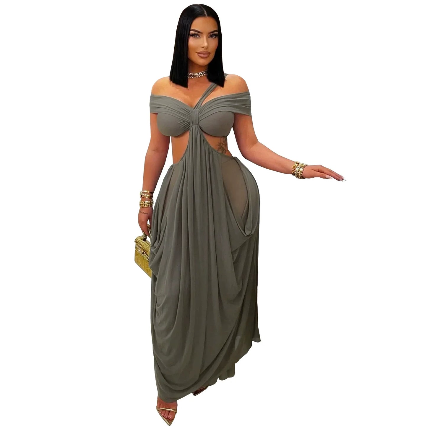Sexy Mesh Hollow Out Waist Dress