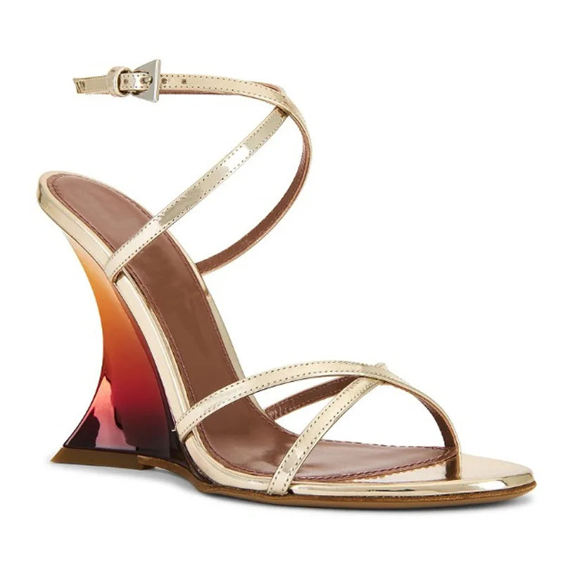 New Open Toe Cross Strap Gradient Wedge Heel Sandals European American Style Fashion Show Banquet Commuting Sexy Women's Shoes